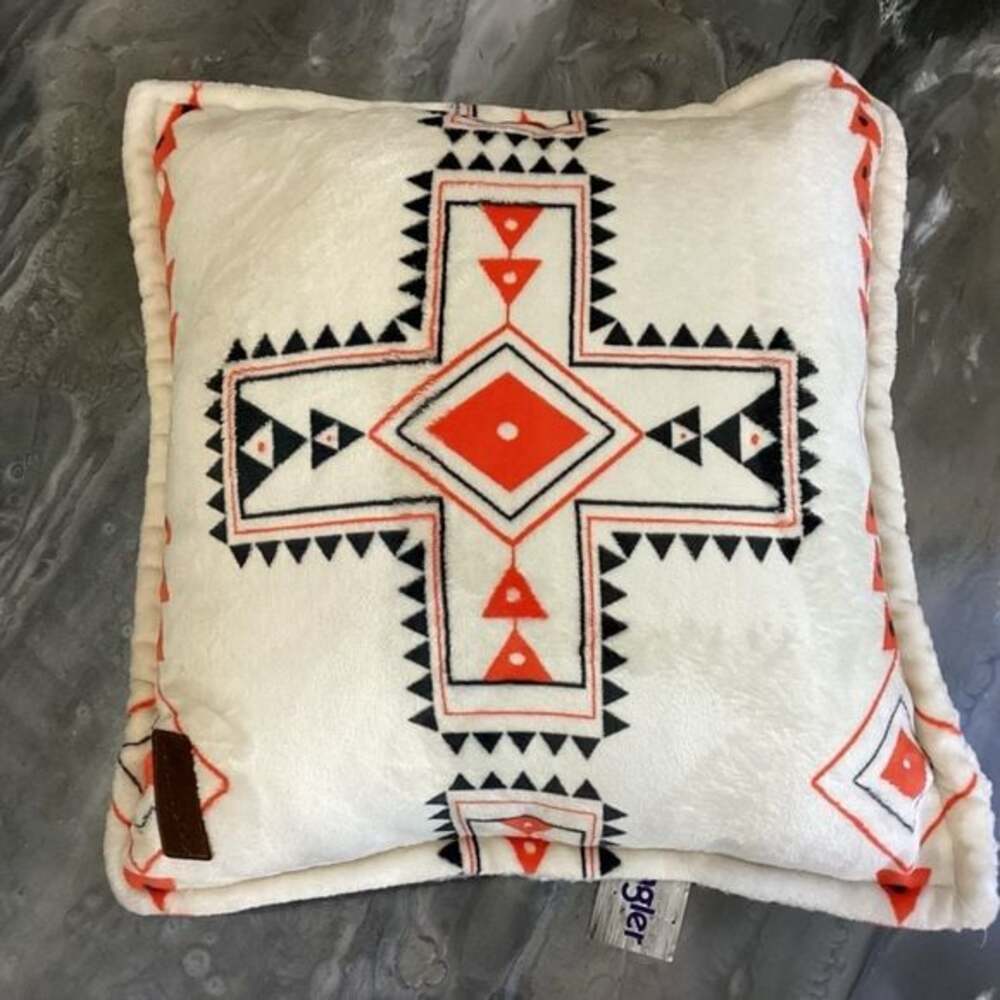 Wrangler White Throw Pillow with Orange & Black Geometric Accents